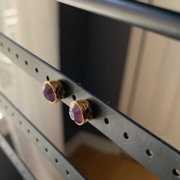 Coach Earrings Gold Tone and Purple Crystal/Glass Studs - Picture 10 of 17